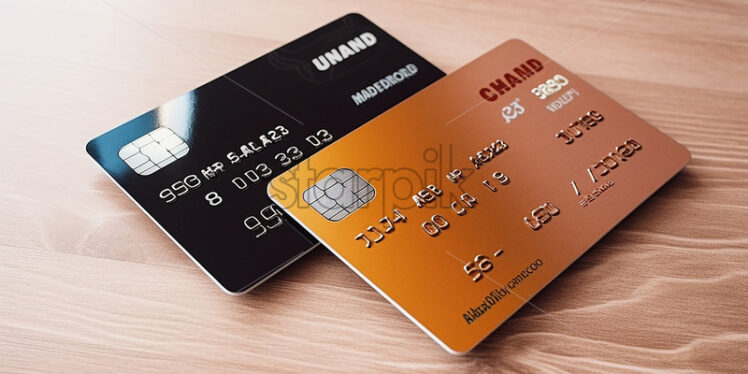 Generative AI two credit cards lying on the surface of a table - Starpik Stock