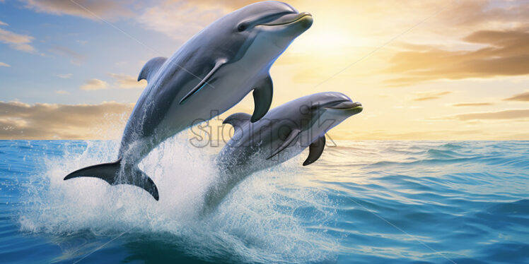 Generative AI two dolphins swimming together in the ocean - Starpik Stock