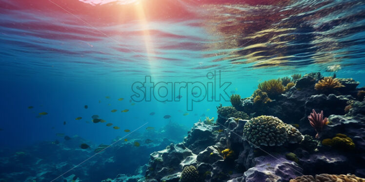 Generative AI underwater landscape with a coral reef - Starpik Stock