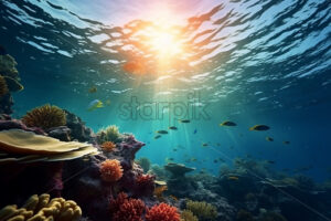 Generative AI underwater landscape with a coral reef - Starpik Stock