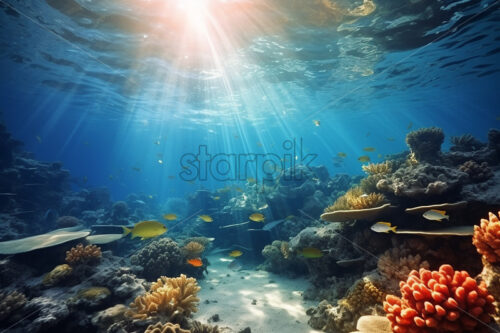 Generative AI underwater landscape with a coral reef - Starpik Stock