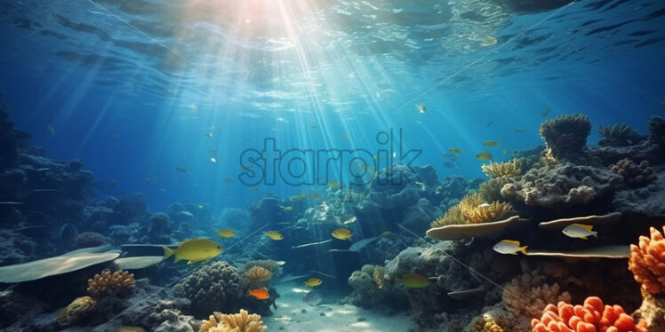 Generative AI underwater landscape with a coral reef - Starpik Stock