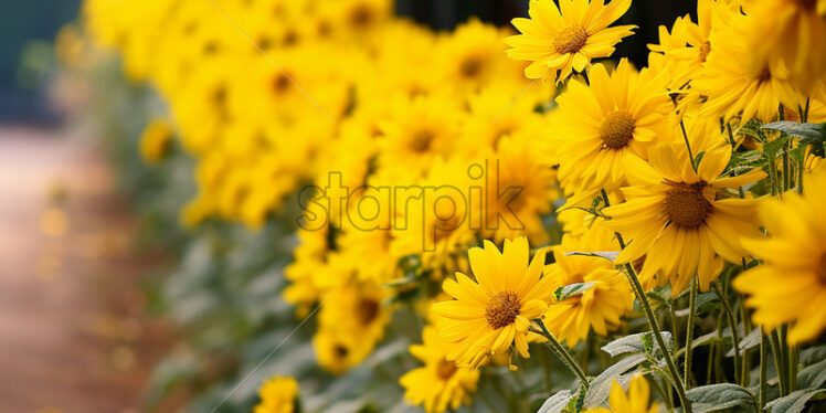 Generative AI yellow flowers in a field close up - Starpik Stock