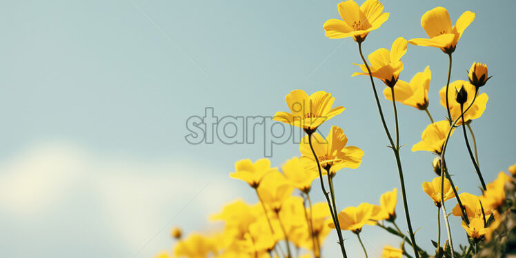 Generative AI yellow flowers in a field close up - Starpik Stock