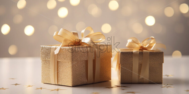 Gifts with golden lace on white background - Starpik Stock