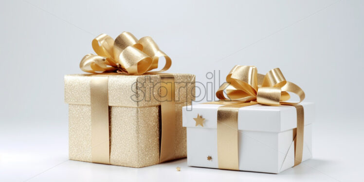 Gifts with golden lace on white background - Starpik Stock