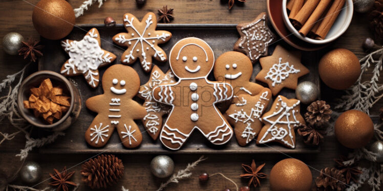 Gingerbread cookies and spicies on the table Christmas background - Starpik Stock