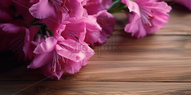 Gladiola flowers on a wooden surface - Starpik Stock