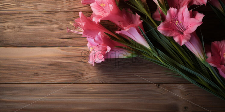 Gladiola flowers on a wooden surface - Starpik Stock