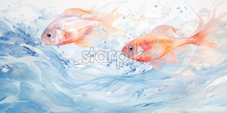 Gold fish and algae vintage background - Starpik Stock