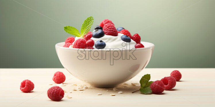 Greek yogurt with fruit for breakfast - Starpik Stock