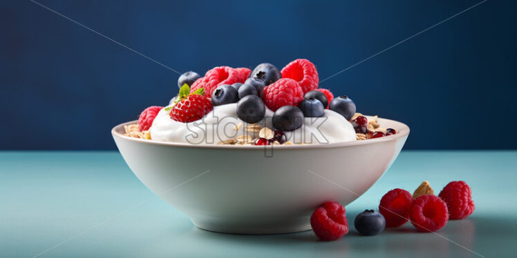 Greek yogurt with fruit for breakfast - Starpik Stock