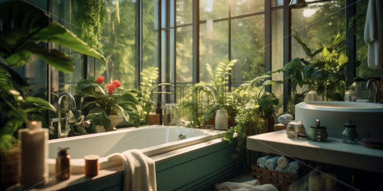 Green bathroom fresh relaxing interior nature - Starpik Stock