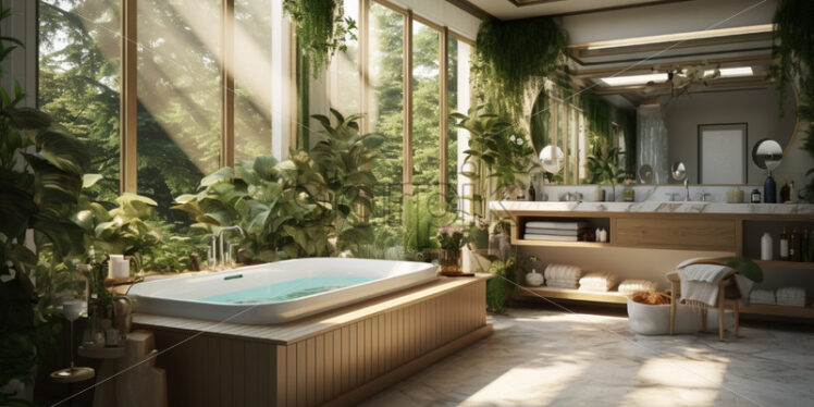 Green bathroom fresh relaxing interior nature - Starpik Stock