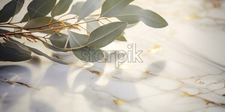 Green leaves on marble background card invitation - Starpik Stock