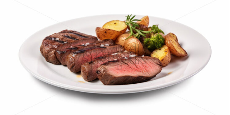 Grilled beef with potatoes and vegetables on a plate - Starpik Stock