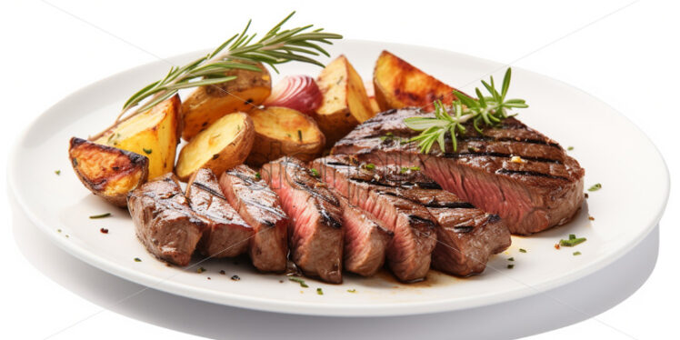 Grilled beef with potatoes and vegetables on a plate - Starpik Stock