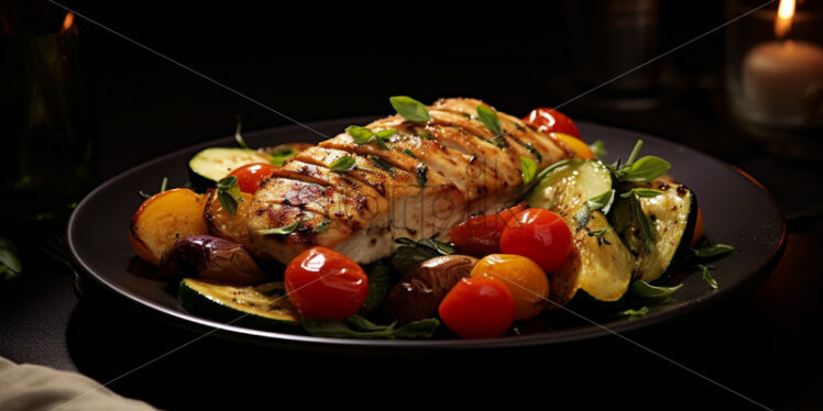 Grilled chicken with vegetables on plate - Starpik Stock