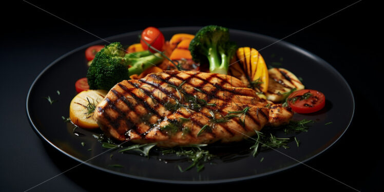 Grilled chicken with vegetables on plate - Starpik Stock