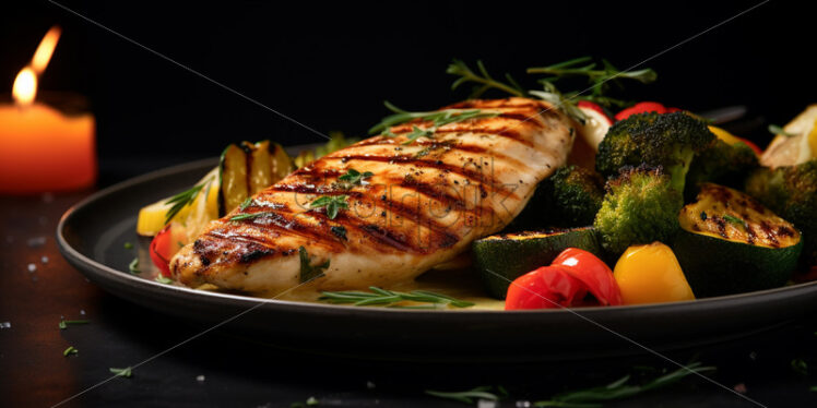 Grilled chicken with vegetables on plate - Starpik Stock