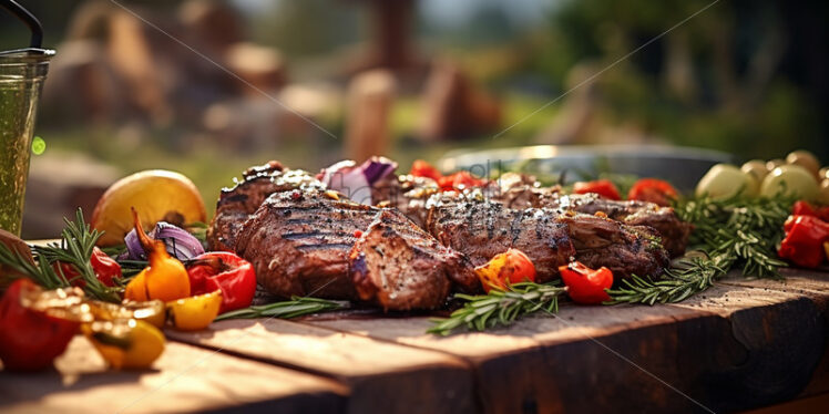 Grilled meat with vegetables on a table - Starpik Stock