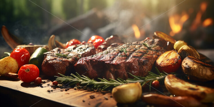 Grilled meat with vegetables on a table - Starpik Stock