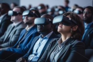 Group of people at a conference in VR glasses business themes, virtual reality - Starpik Stock