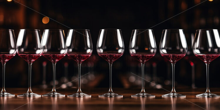 Half wine glasses arranged in a row - Starpik Stock