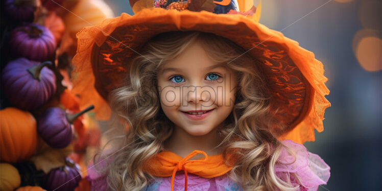 Halloween dressed cute little girl portrait smiling close ups - Starpik