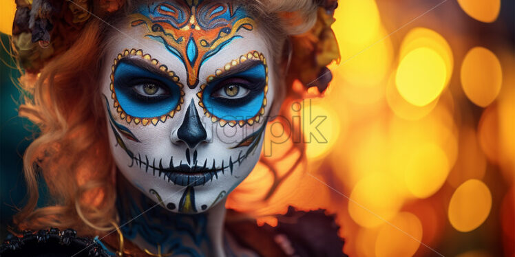 Halloween make up and costume woman with red hair and colored face close ups - Starpik