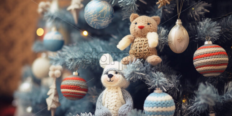 Handmade Christmas decorations hanging on the tree firs - Starpik