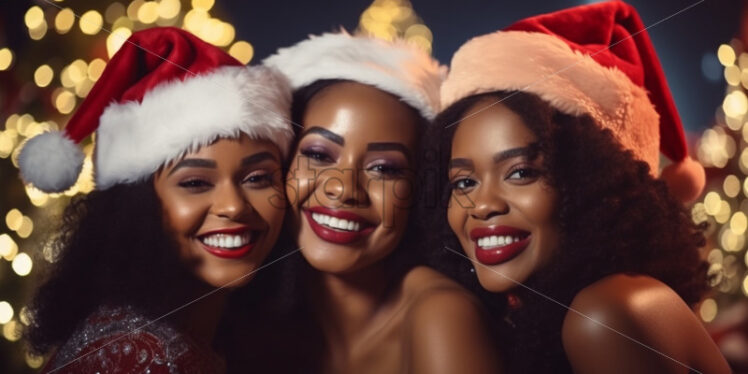 Happy women with Santa Hats smiling joyful - Starpik Stock