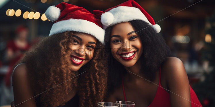 Happy women with Santa Hats smiling joyful - Starpik Stock