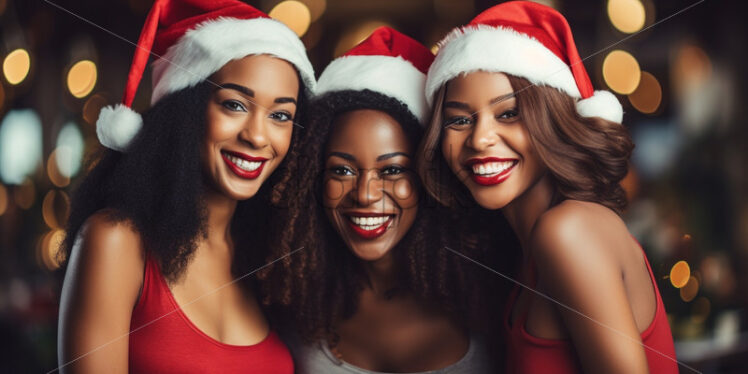 Happy women with Santa Hats smiling joyful - Starpik Stock