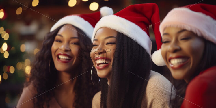 Happy women with Santa Hats smiling joyful - Starpik Stock