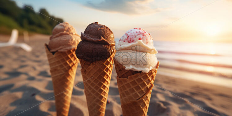 Ice cream in cones on a beach - Starpik Stock