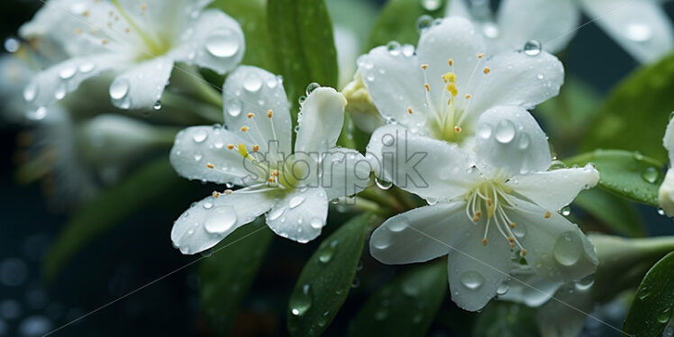 Jasmine flowers on a branch during the rain - Starpik Stock