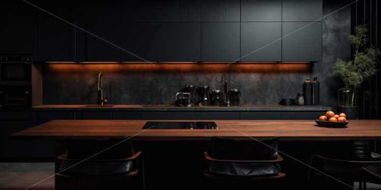 Kitchen in which the color black predominates - Starpik Stock