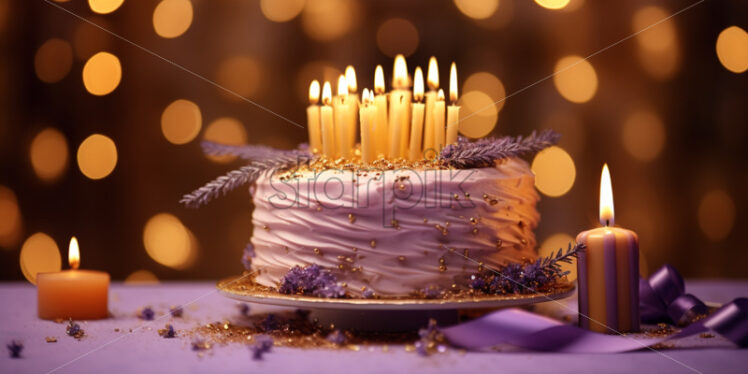 Lavender cake with candles - Starpik Stock