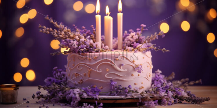 Lavender cake with candles - Starpik Stock