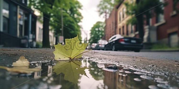 Leaves on the streets, and the sky is reflected in the water - Starpik Stock