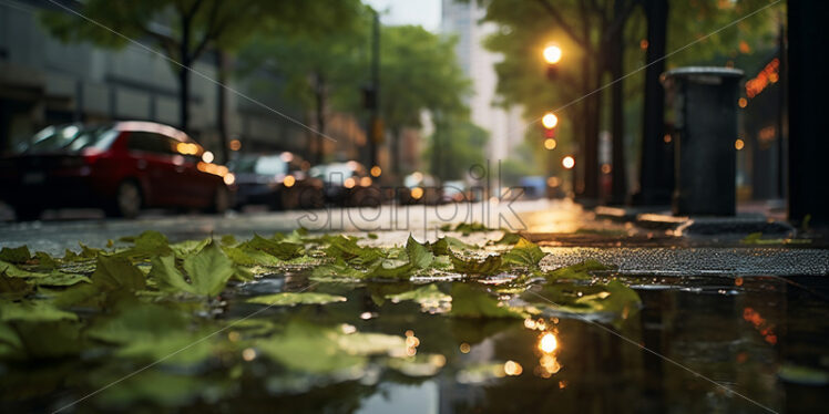 Leaves on the streets, and the sky is reflected in the water - Starpik Stock