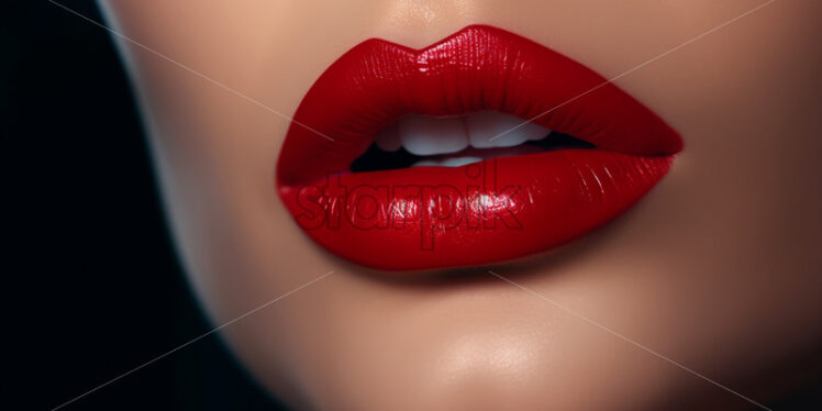 Lips painted with red color close up - Starpik Stock