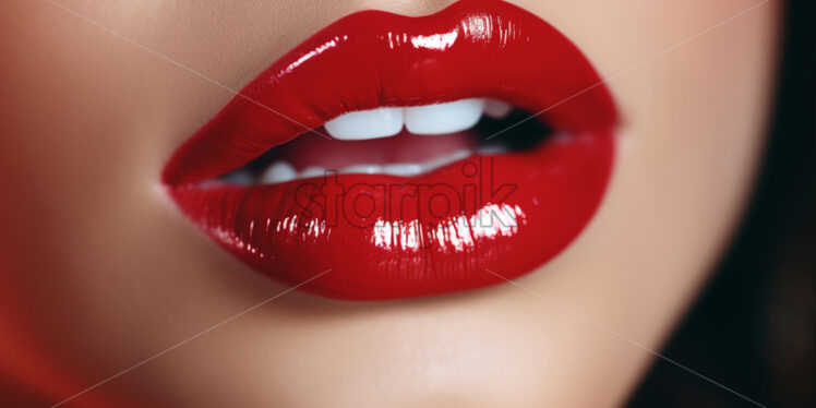 Lips painted with red color close up - Starpik Stock