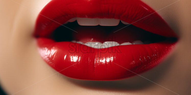 Lips painted with red color close up - Starpik Stock