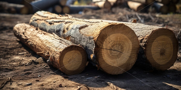 Long wooden logs on the ground - Starpik Stock