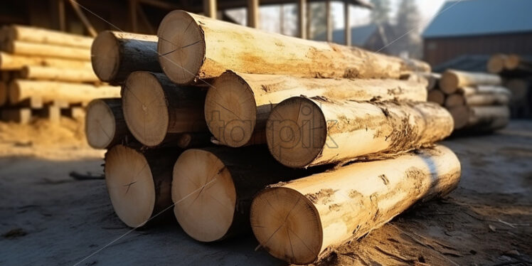 Long wooden logs on the ground - Starpik Stock