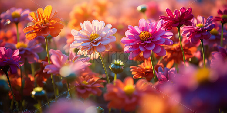 Lots of flowers of various vibrant colors on a meadow - Starpik Stock