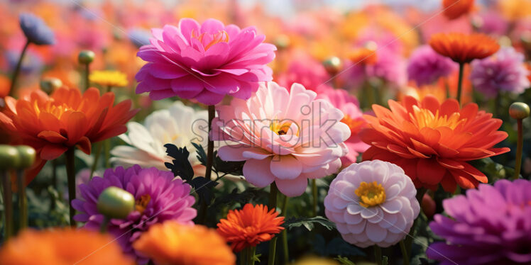 Lots of flowers of various vibrant colors on a meadow - Starpik Stock