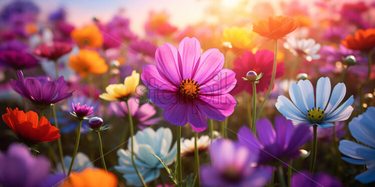 Lots of flowers of various vibrant colors on a meadow - Starpik Stock